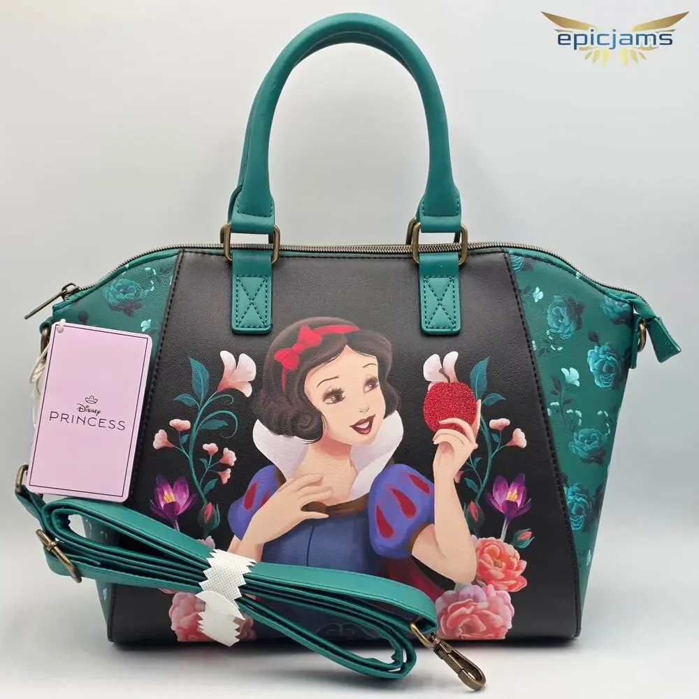 Loungefly Disney Snow White Floral Apple Green Black Crossbody Satchel Bag New - Picture 4 of 7